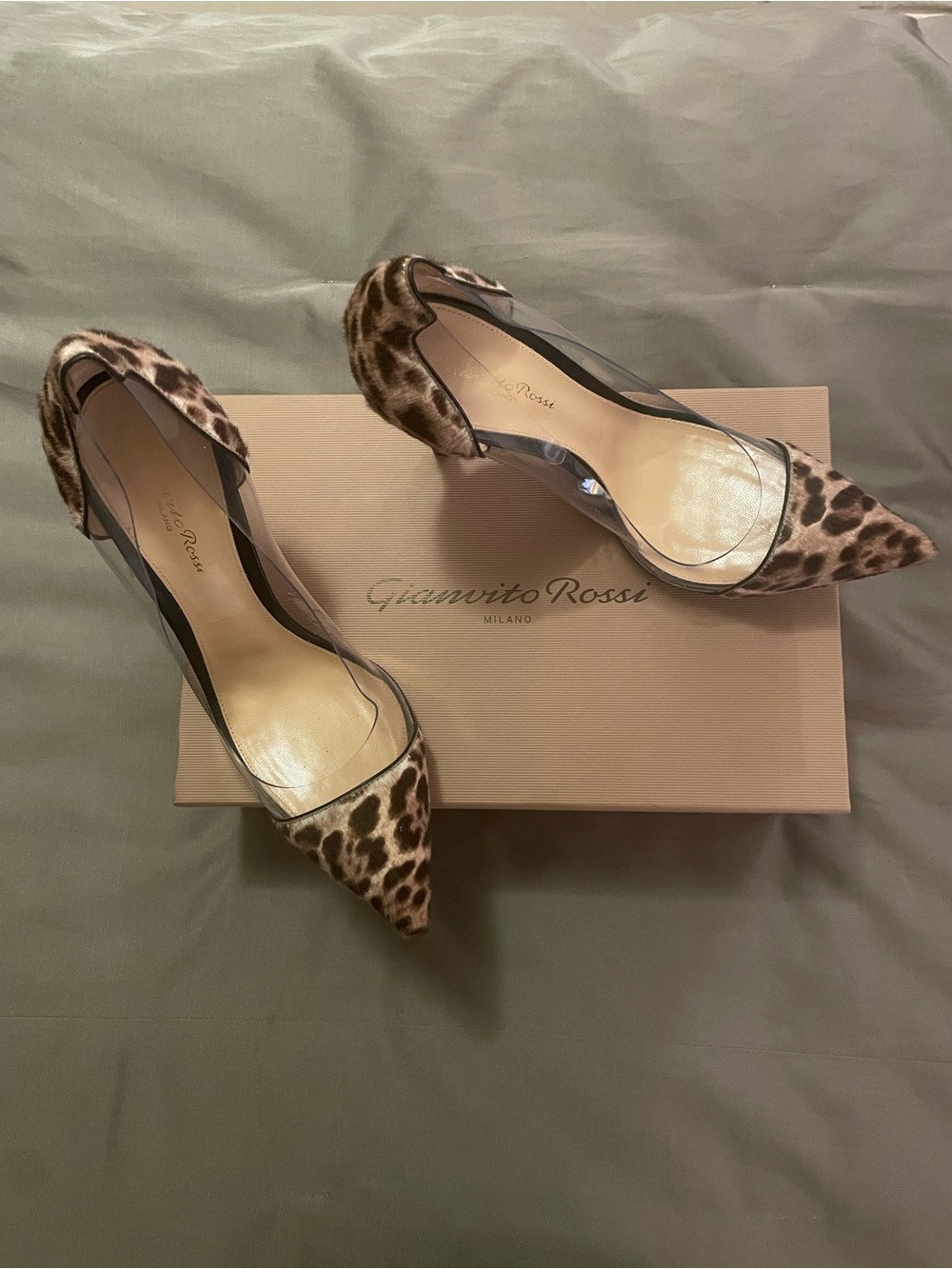 Gianvito Rossi Lynx-Print Pointed Toe Pumps in Brown and Black